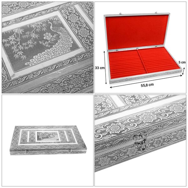 Handgefertigter Ring Koffer mit Aluminium Prägung, 56x33x5 cm, Pfau image number 5