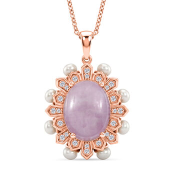 EverTrue Kunzit, S&uuml;&szlig;wasser Perle und Zirkon Anh&auml;nger mit 50cm Kette