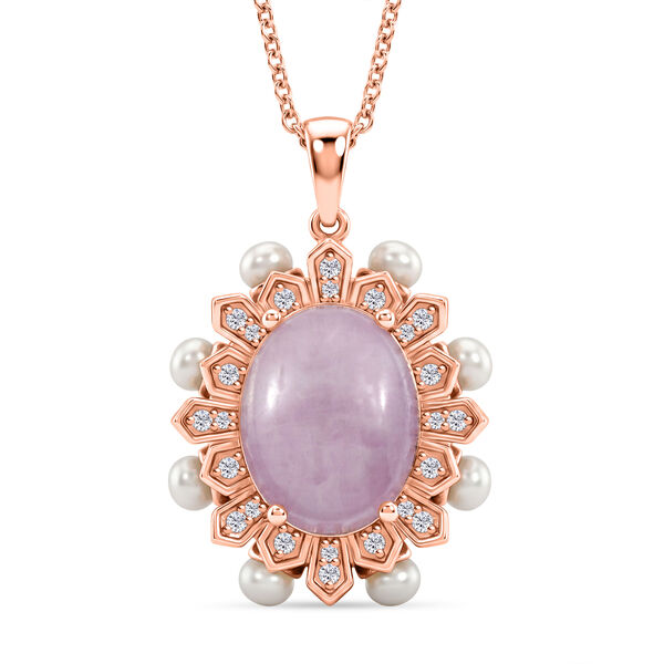 EverTrue Kunzit, S&uuml;&szlig;wasser Perle und Zirkon Anh&auml;nger mit 50cm Kette