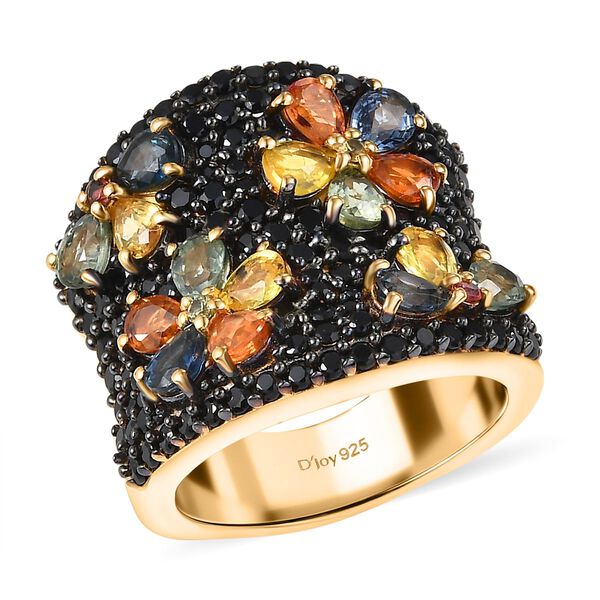 D'Joy Mehrfarbig Saphir, Schwarzer Spinell Ring 925 Silber 750 Gelbgold Vermeil (Gr&ouml;&szlig;e 17.00) ca. 5,71 ct image number 3