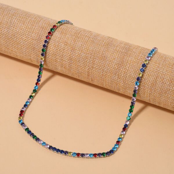 Flexible, mehrfarbige Zirkonia-Halskette, 45-66cm image number 1