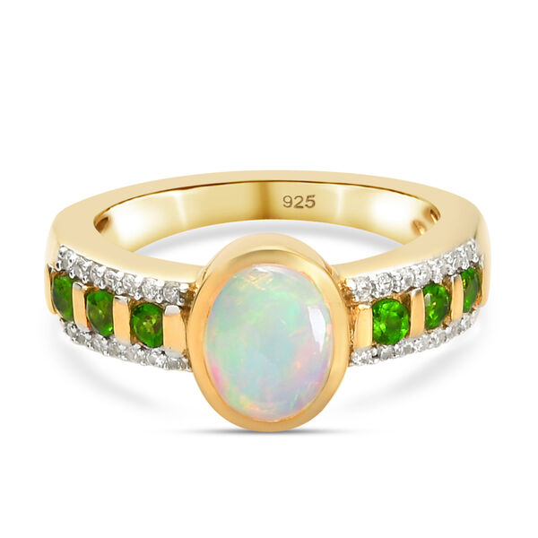 Nat&uuml;rlicher &Auml;thiopischer Opal und Nat&uuml;rlicher Chromdiopsid Ring 925 Silber vergoldet  ca. 1,49 ct