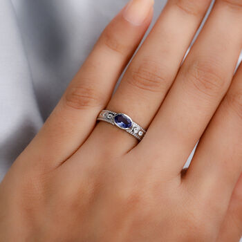 Tansanit und Zirkon Ring 925 Silber Platin-&Uuml;berzug