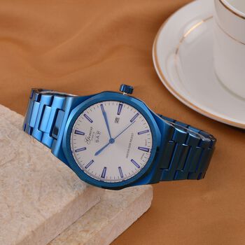 GENOA - Japanisches Uhrwerk, We&szlig;es Sonnenschliff-Zifferblatt mit Balkenindexen, Edelstahl mit Faltschlie&szlig;e, Reiner Edelstahl, 20 cm