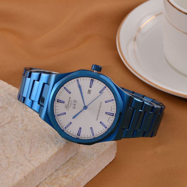 GENOA - Japanisches Uhrwerk, We&szlig;es Sonnenschliff-Zifferblatt mit Balkenindexen, Edelstahl mit Faltschlie&szlig;e, Reiner Edelstahl, 20 cm image number 2