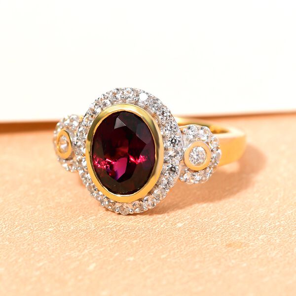 Rhodolith Granat und Zirkon Ring 925 Silber vergoldet  ca. 2,99 ct image number 2