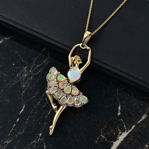 D'Joy AA natürlicher, äthiopischer Welo Opal und Zirkon Anhänger mit 50cm Kette - 4,28 ct. image number 2