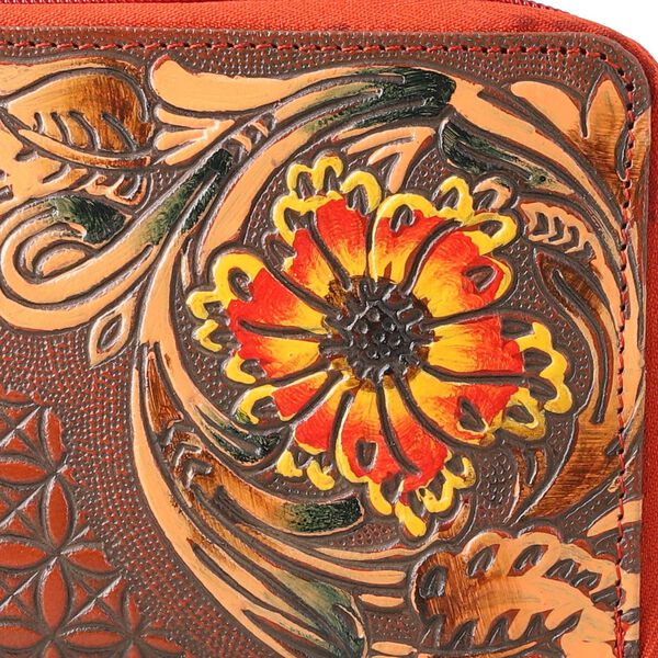 Gepr&auml;gte Lederb&ouml;rse mit RFID Schutz, florales Muster, 20x3x11cm, rot image number 5