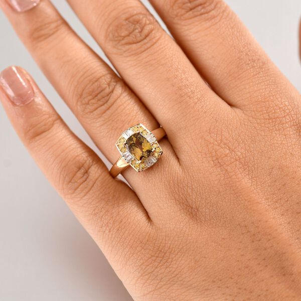 AA Natürlicher goldener Tansanit, weißer und gelber Diamant Ring in 375 Gold - 1,77 ct. image number 2