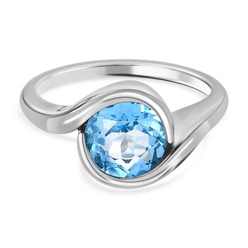 Schweizer Blautopas Ring, 925 Silber platiniert, (Gr&ouml;&szlig;e 21.00) ca. 2.38 ct