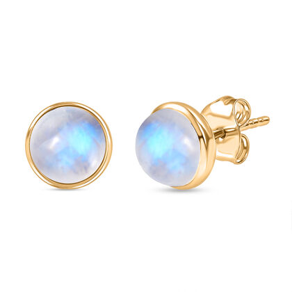 D'Joy AA Meetiyagoda Regenbogen Mondstein Ohrringe 925 Silber 750 Gelb Vergoldet ca. 3.51 ct