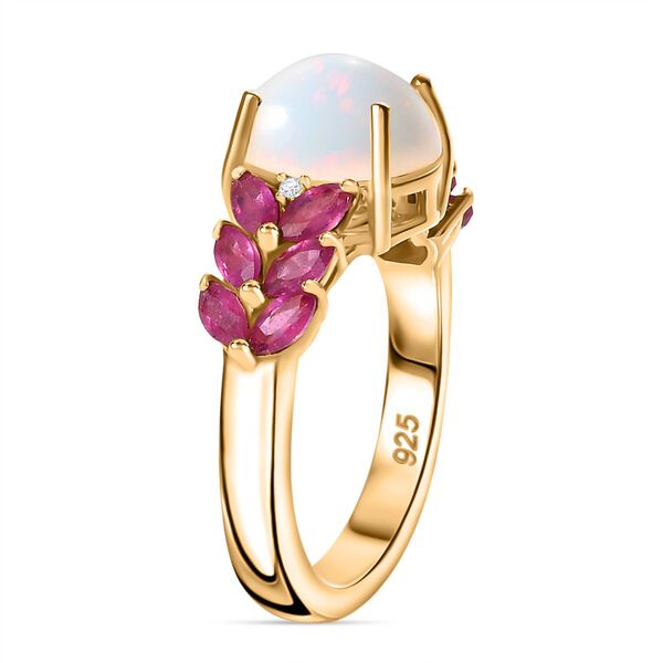 AA nat&uuml;rlicher, &auml;thiopischer Welo Opal, Zirkon und afrikanischer Rubin-Ring - 3,12 ct. image number 6