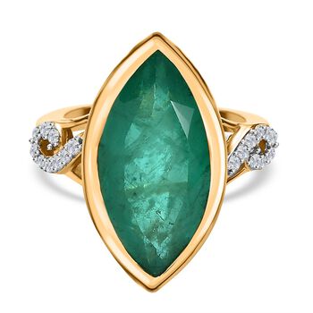 Smaragd-Quarz-Triplette, wei&szlig;er Zirkon Ring, 925 Silber vergoldet (Gr&ouml;&szlig;e 16.00) ca. 8.76 ct