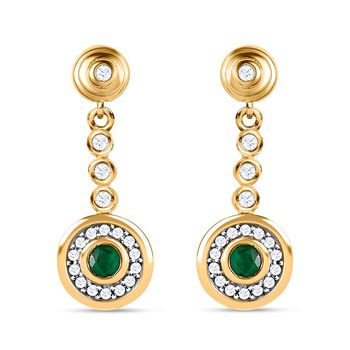 AAA Smaragd, Wei&szlig;e Zirkon Ohrringe, 925 Silber Gelbgold Vermeil, ca. 0.67 ct