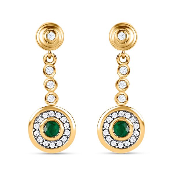 AAA Smaragd, Wei&szlig;e Zirkon Ohrringe, 925 Silber Gelbgold Vermeil, ca. 0.67 ct