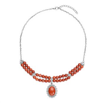 Rote Jaspis Halskette, ca. 45 cm, silberfarben ca. 96.00 ct