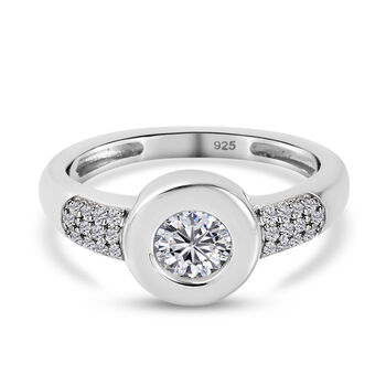 88 Facetten Moissanit Ring 925 Silber platiniert (Gr&ouml;&szlig;e 16.00) ca. 0,55 ct