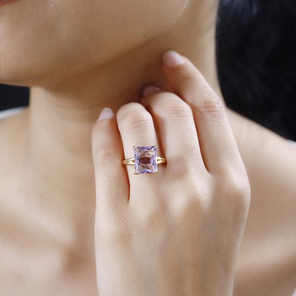 Rose De France Amethyst, Weißer Zirkon Ring, 925 Silber Gelbgold Vermeil (Größe 18.00) ca. 6.13 ct image number 3