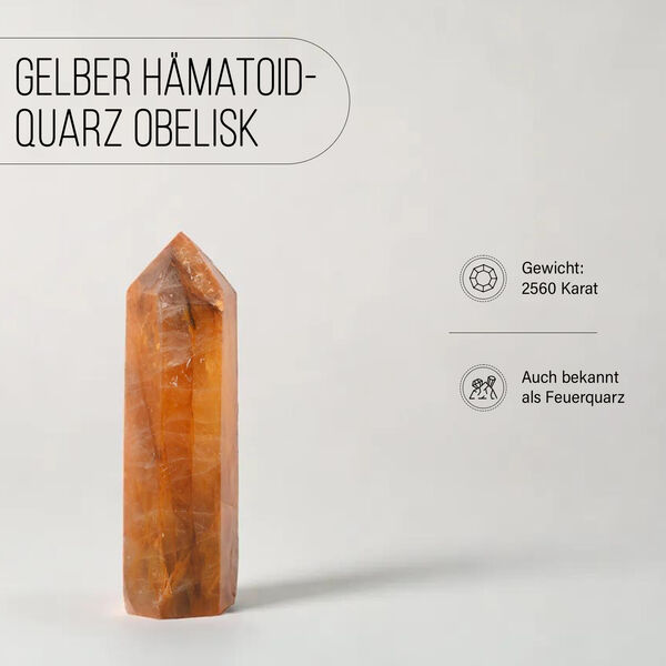 Gelber H&auml;matoid-Quarz Obelisk, Medium - 2560 cts. image number 1