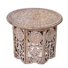 NAKKASHI Tisch Mangoholz handgeschnitzt sechseckig 68 x 68 x 49 cm Weiß