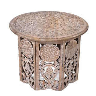 NAKKASHI Tisch Mangoholz handgeschnitzt sechseckig 68 x 68 x 49 cm Wei&szlig;