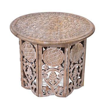 NAKKASHI Tisch Mangoholz handgeschnitzt sechseckig 68 x 68 x 49 cm Wei&szlig;