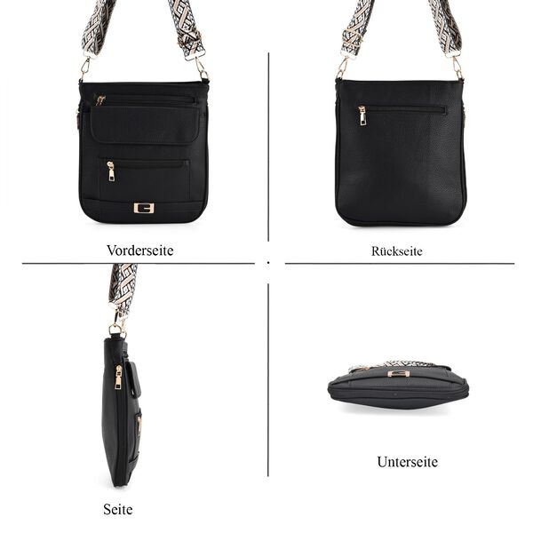 Crossbody-Tasche mit gewebtem Schulterriemen und Reißverschlussfächern, 24x28 cm, Tiefschwarz image number 5