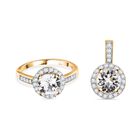 2er Set - J Francis gefertigt mit Swarovski Weißer Kristall Anhänger und Ring (Größe 19.00), 925 Silber vergoldet