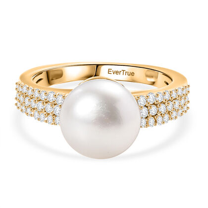 EVER TRUE S&uuml;&szlig;wasser Perle (9-9.5 mm), Wei&szlig;er Zirkon Ring Nickelfreies Messing, goldfarben (Gr&ouml;&szlig;e 17.00)