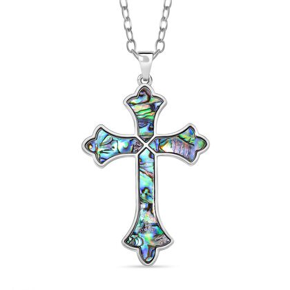 Abalone Muschel  Kreuz Anh&auml;nger mit Kette, Messing