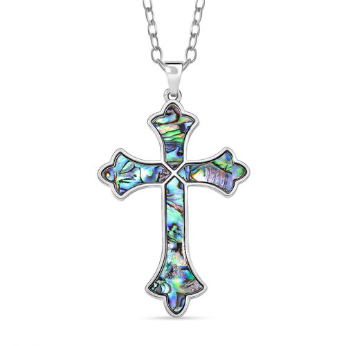 Abalone Muschel  Kreuz Anhänger mit Kette, Messing image number 0