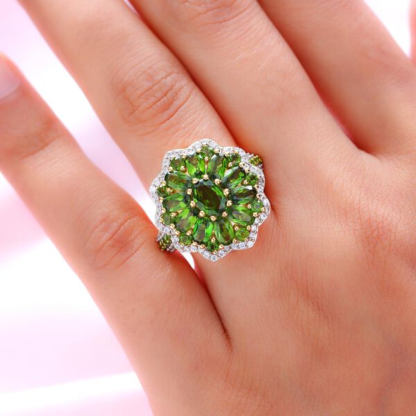 Nat&uuml;rlicher Chromdiopsid-Ring, 925 Silber Gelbgold Vermeil  ca. 4,63 ct image number 3