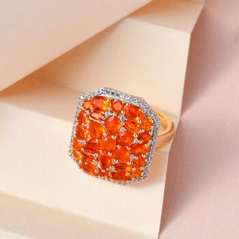 Salamanca Feueropal Ring, 925 Silber Gelbgold Vermeil, ca. 2.55 ct