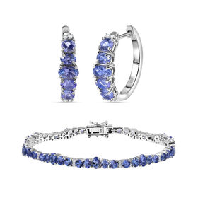 Tansanit und Zikron Armband und Ohrringe