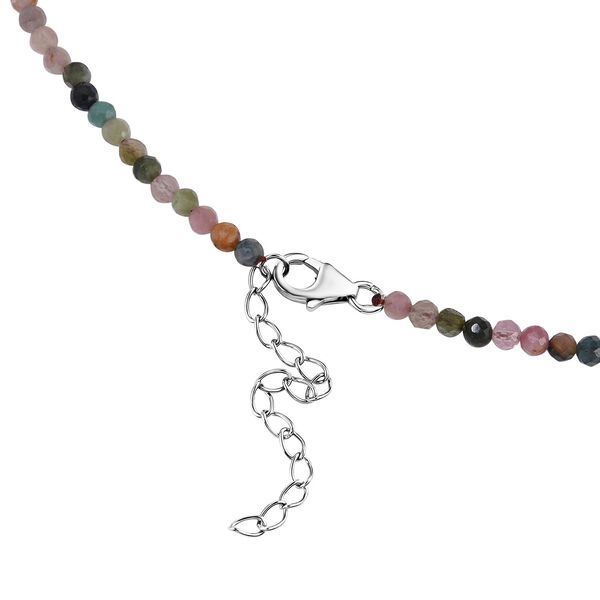 Mehrfarbige-Turmalin flexible Halskette, Pfirsich Perlen, 925 Silber rhodiniert image number 4