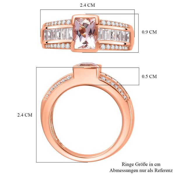 Rosa Morganit, Wei&szlig;er Zirkon Ring 925 Silber 750 Ros&eacute;gold Vermeil (Gr&ouml;&szlig;e 19.00) ca. 2.39 ct image number 7