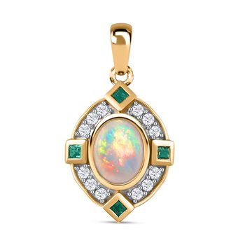 AA Nat&uuml;rlicher, &auml;thiopischer Welo Opal, Kagem Sambischer Smaragd Anh&auml;nger 925 Silber Gelbgold Vermeil ca. 1,66 ct.
