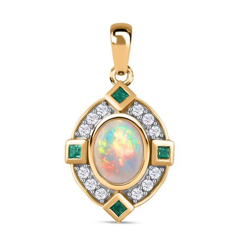 AA äthiopischer Welo Opal, Kagem sambischer Smaragd und Zirkon-Anhänger - 1,66 ct. image number 0