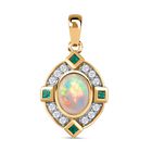 AA Natürlicher, äthiopischer Welo Opal, Kagem Sambischer Smaragd Anhänger 925 Silber Gelbgold Vermeil ca. 1,66 ct.