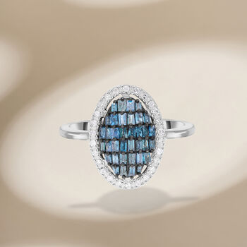 Blauer Diamant Ring, 925 Silber platiniert, ca. 0.50 ct