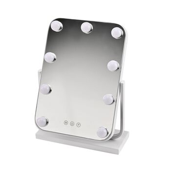 Hollywood-Spiegel, drehbar, mit 9 LEDs, 30x40 cm, Touch-Dimm-Sensor, dreifarbiges Licht, Metall und Glas