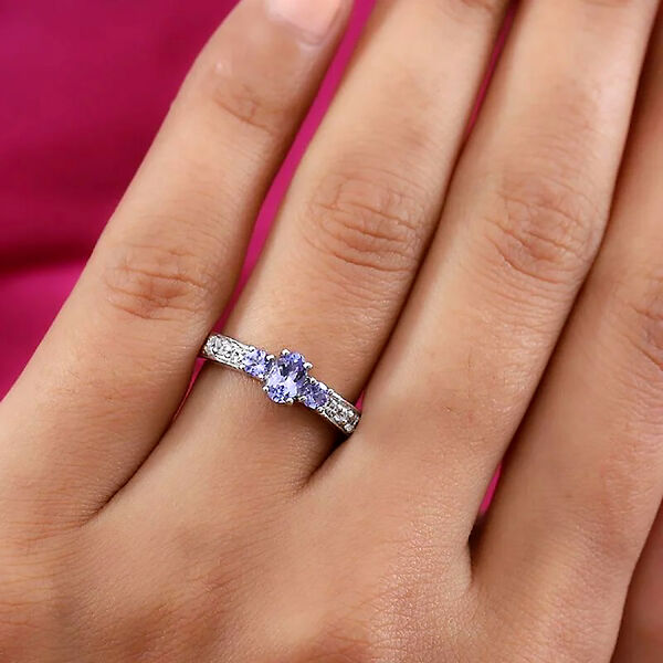 Tansanit und Zirkon Ring 925 Silber Platin-&Uuml;berzug image number 3