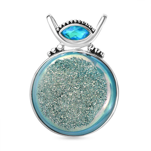 Sajen Silber - AAA Drusy, Regenbogen Paraiba Anh&auml;nger 925 Silber rhodiniert ca. 113.60 ct
