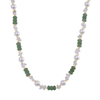 Wei&szlig;e Muschelkernperle (9-11 mm), Gr&uuml;ner Quarz Halskette, ca. 45 cm+ 5 cm Extender, vergoldet