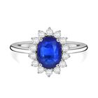 Blauer Spinell, Weißer Zirkon Ring 925 Silber rhodiniert (Größe 16.00) ca. 2,03 ct