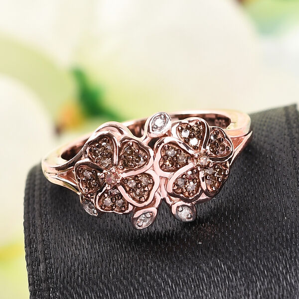 Natürlicher Champagner Diamant Blumen Ring 925 Silber Roségold Vermeil image number 2