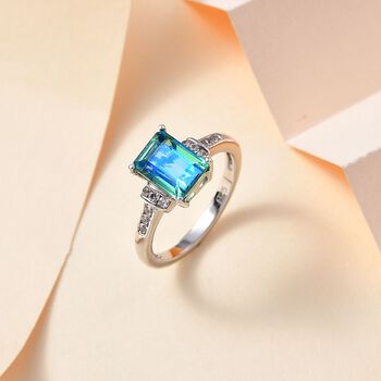 Pfau Quarz Triplette, Wei&szlig;er Zirkon Ring 925 Silber platiniert (Gr&ouml;&szlig;e 19.00) ca. 1,94 ct