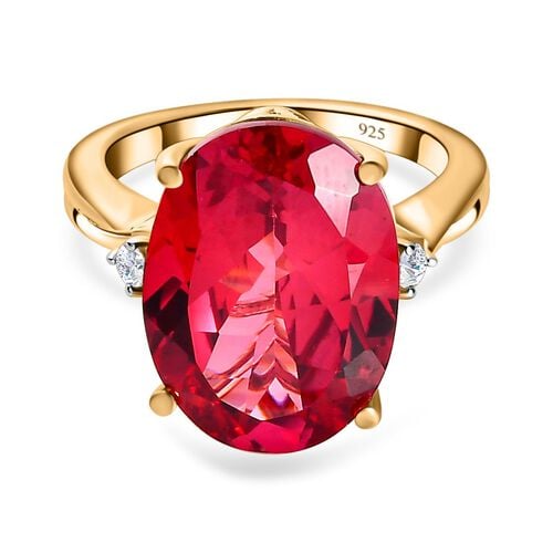 Lab Created Padparadscha-Saphir, Weißer Zirkon Ring, 925 Silber Gelbgold Vermeil, (Größe 16.00), ca. 13.23 ct image number 0