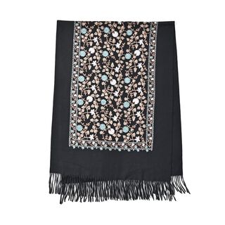 Bestickter Schal mit t&uuml;rkisfarbene Blumen Stickerei, 70 x 180 cm, Blumen