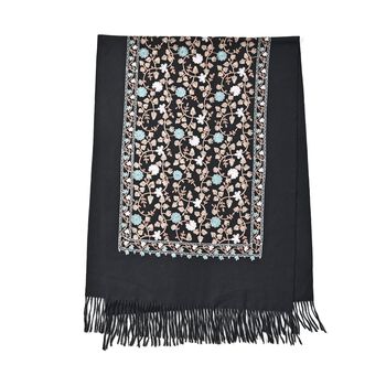 Bestickter Schal mit t&uuml;rkisfarbene Blumen Stickerei, 70 x 180 cm, Blumen